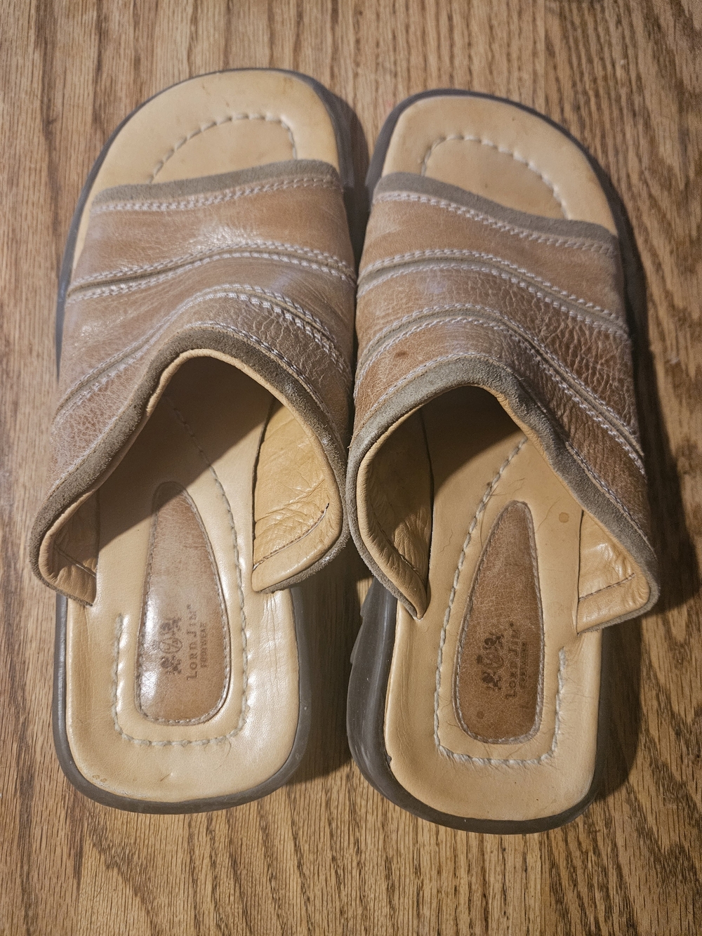 Lord Jim Leather Slide On Sandals Men's 10 Flip Flops Stitching Hippie Resort